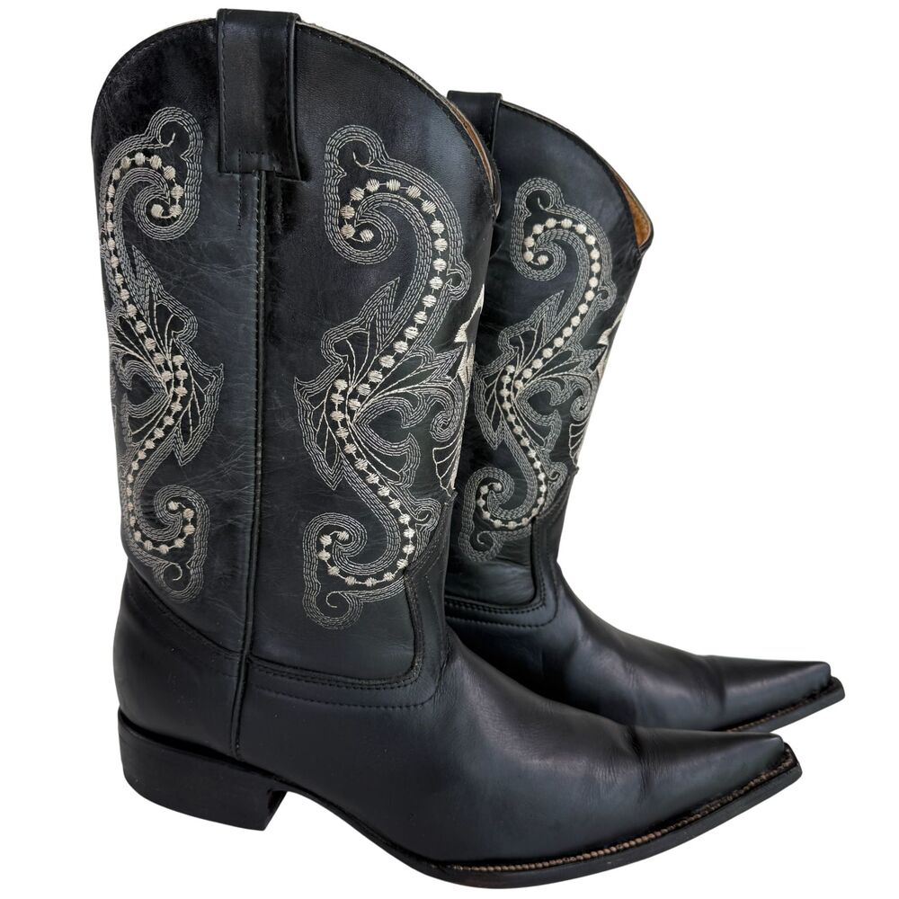 Old Corral Men's Black Leather Western Cowboy Boots Snip Toe Mexican Sz 27 US 8